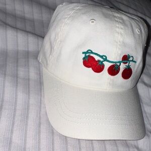 White Baseball Cap with Red Tomato Embroidery NWOT